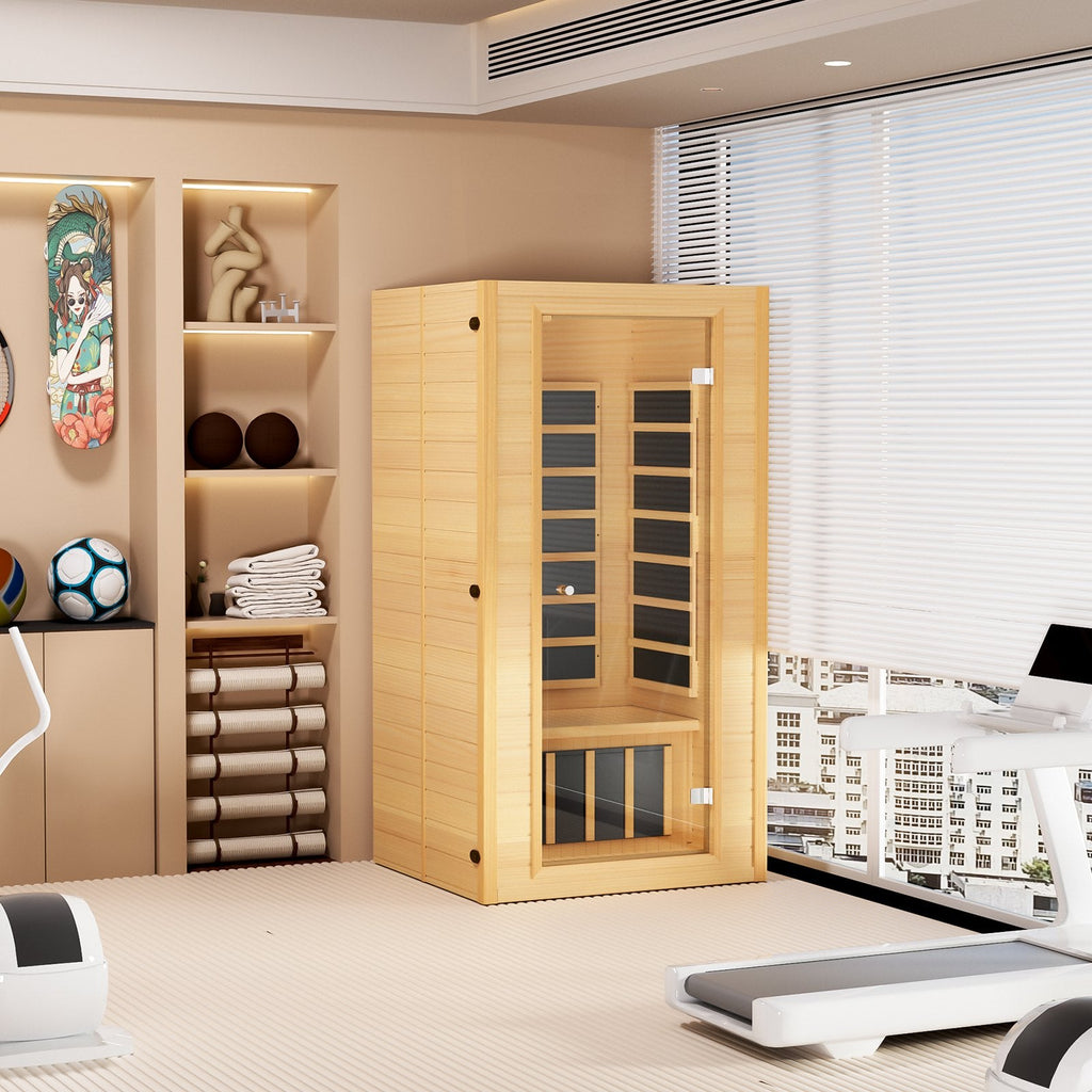 1400W Far Infrared Wooden Sauna Room Home Spa for 1 to 2 Person