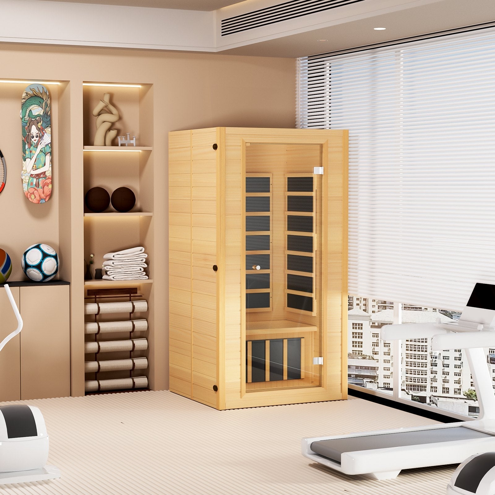 1400W Far Infrared Wooden Sauna Room Home Spa for 1 to 2 Person