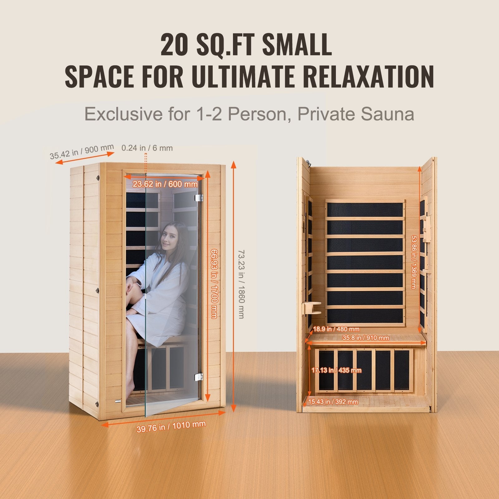 1400W Far Infrared Wooden Sauna Room Home Spa for 1 to 2 Person