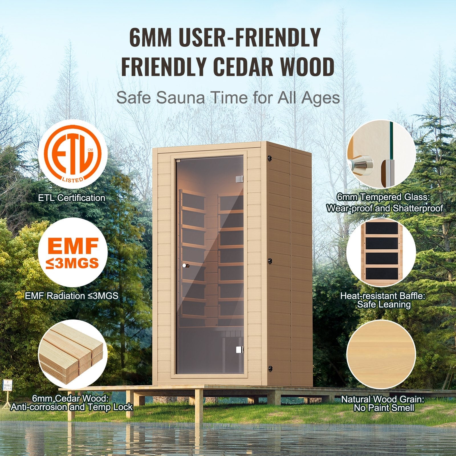 1400W Far Infrared Wooden Sauna Room Home Spa for 1 to 2 Person