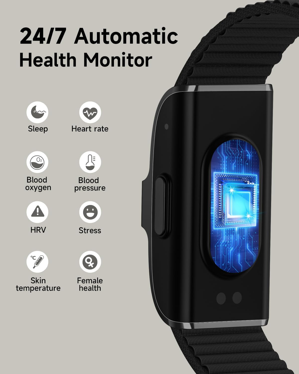 Health Fitness Tracker, Wearable Activity Step Tracker for Men Women, Continuous Sleep/ Heart Rate/ Spo2/ Stress/ Blood Pressure Monitor, IP68 Multiple Sports Modes Watch, Free App for Android Iphone