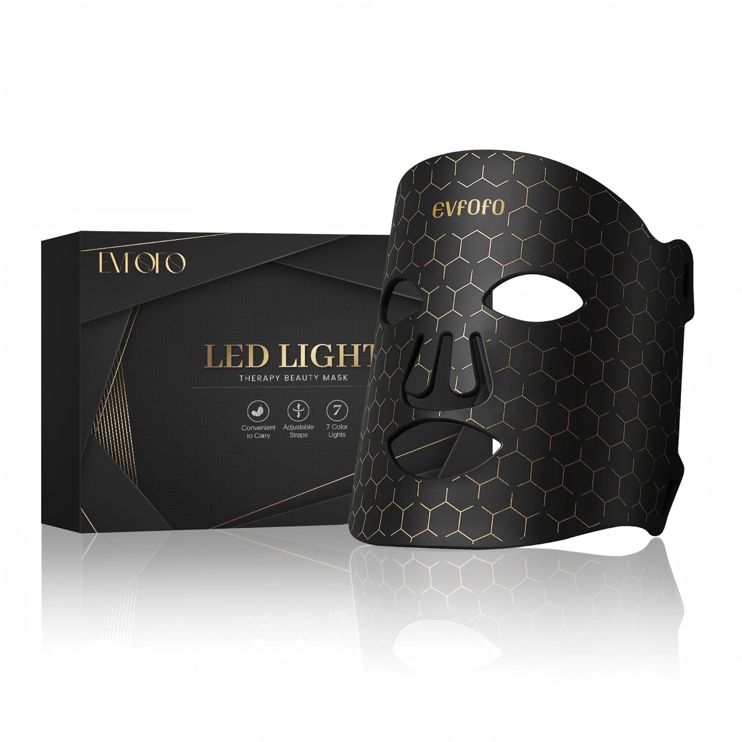 Led Face Mask Light Therapy, Red Light Therapy for Face, 7-1 Colors LED Facial Skin Care Mask, Black