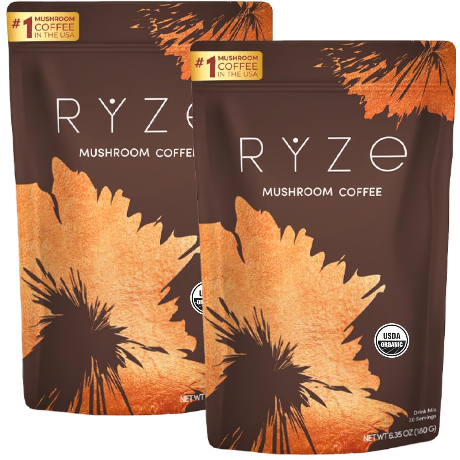 Mushroom Coffee USDA Organic with 6 Adaptogenic Mushrooms and MCT Oil, USA Grown Instant Coffee for Better Energy, Focus, Digestion, Immunity with Lions Mane & Turkey Tail, 30 Servings