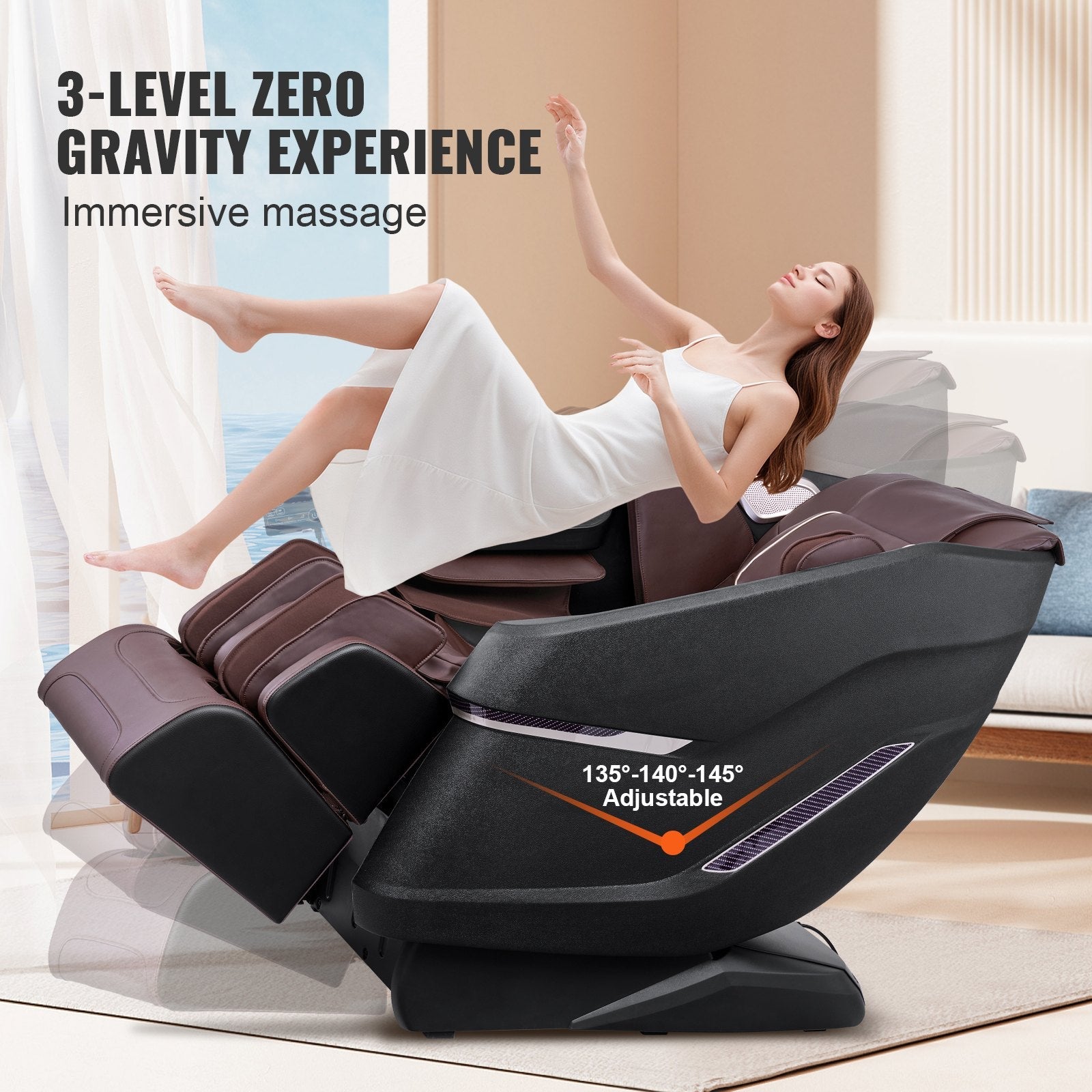 Advanced Full Body Zero Gravity Massage Chair with 3D Shiatsu, SL-Track, 10-18 Auto Modes, Heating, Bluetooth, Airbag, Foot Roller, and Touch Screen