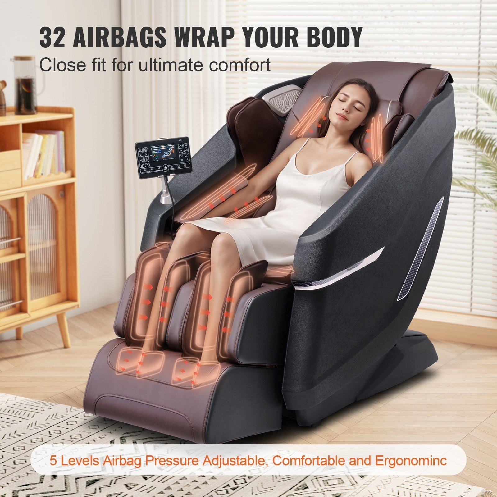 Advanced Full Body Zero Gravity Massage Chair with 3D Shiatsu, SL-Track, 10-18 Auto Modes, Heating, Bluetooth, Airbag, Foot Roller, and Touch Screen