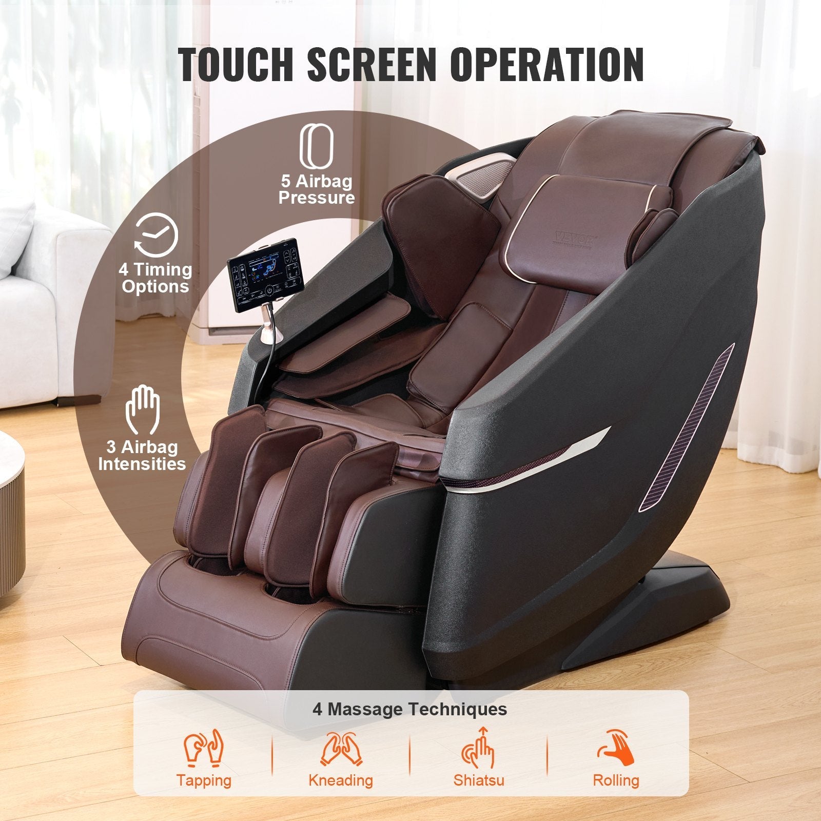 Advanced Full Body Zero Gravity Massage Chair with 3D Shiatsu, SL-Track, 10-18 Auto Modes, Heating, Bluetooth, Airbag, Foot Roller, and Touch Screen