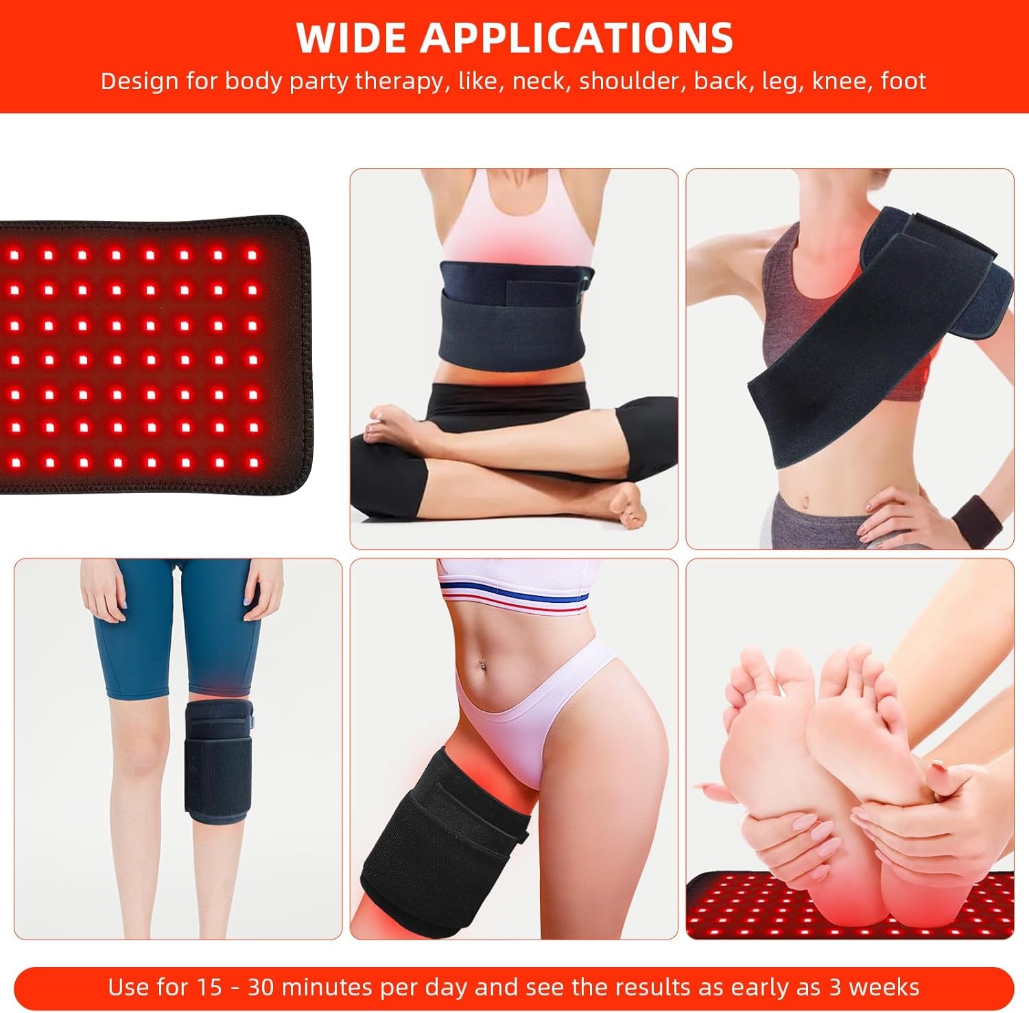 Red Light Therapy Infrared Light Therapy Pad for Body Pain NIR Deep Therapy for Back Knee Hands Feet Relief Portable 660Nm 850Nm Home Heating Light Therapy Wrap Belt Gift for Women Men