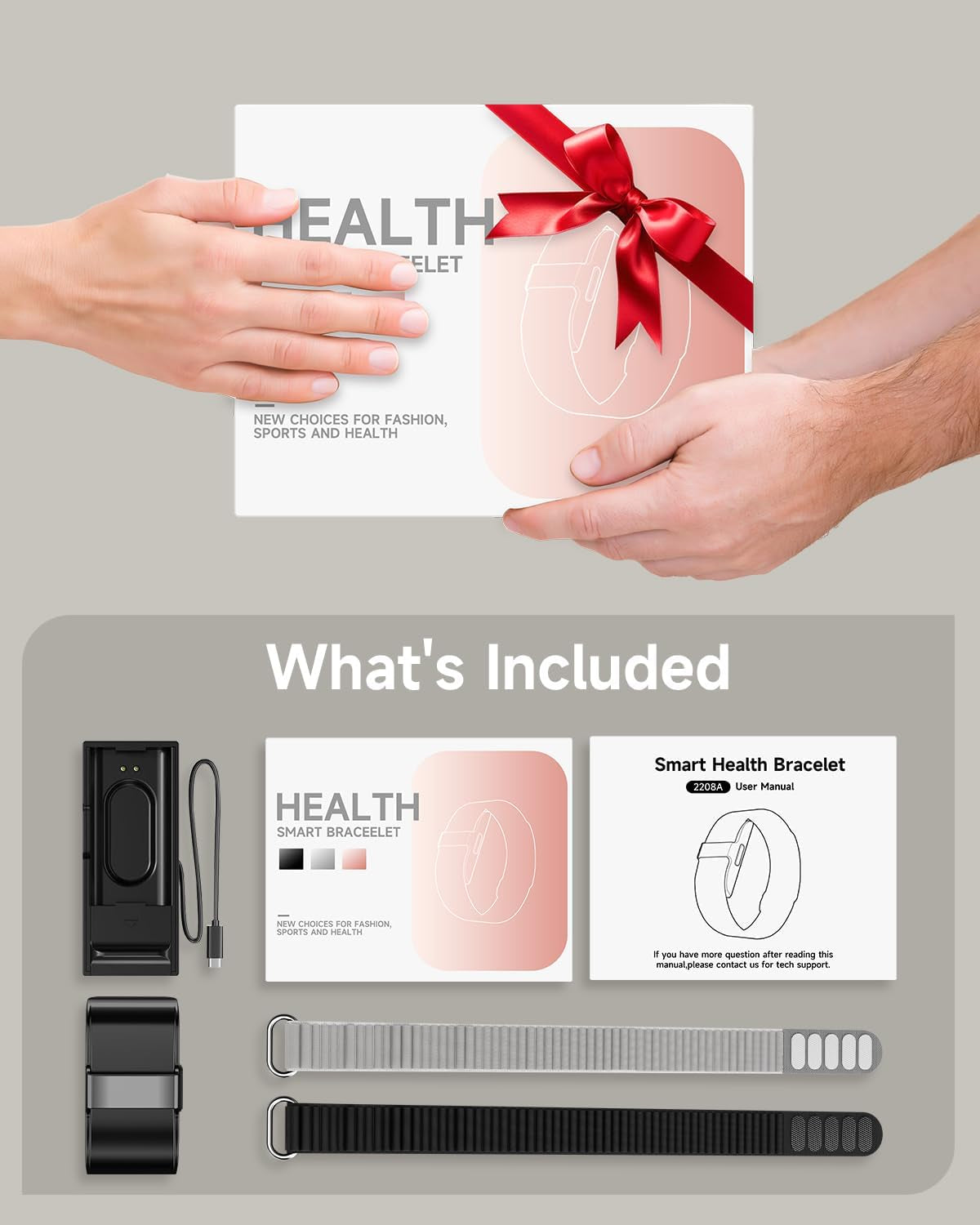 Health Fitness Tracker, Wearable Activity Step Tracker for Men Women, Continuous Sleep/ Heart Rate/ Spo2/ Stress/ Blood Pressure Monitor, IP68 Multiple Sports Modes Watch, Free App for Android Iphone