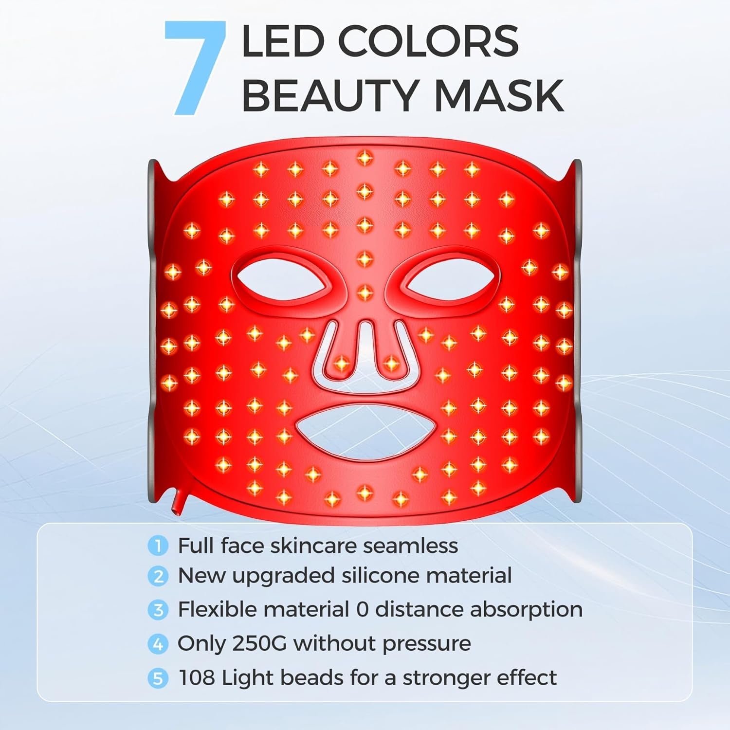Led Face Mask Light Therapy, Red Light Therapy for Face, 7-1 Colors LED Facial Skin Care Mask, Black