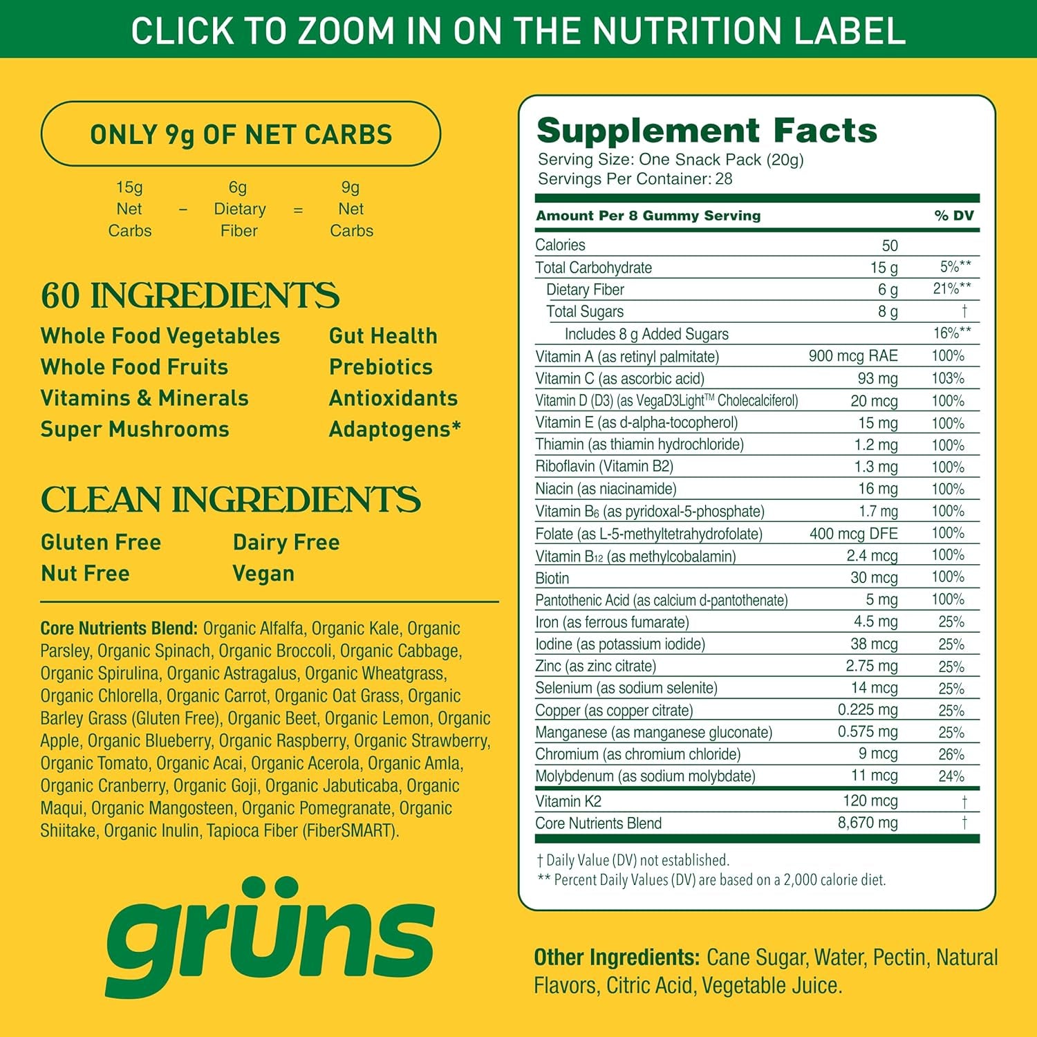 Adults Super Greens Gummies, Multivitamin Superfood Gummy Bears with Spirulina, Chlorella, Prebiotics & Fiber for Digestive Health, Adaptogens Supplement with 20 Vitamins & Minerals, 28 Count