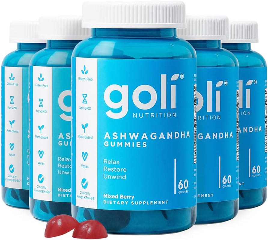 Ashwagandha & Vitamin D Gummy - 60 Count - Mixed Berry, KSM-66, Vegan, Plant Based, Non-Gmo, Gluten-Free & Gelatin Free Relax. Restore. Unwind, Pack of 1