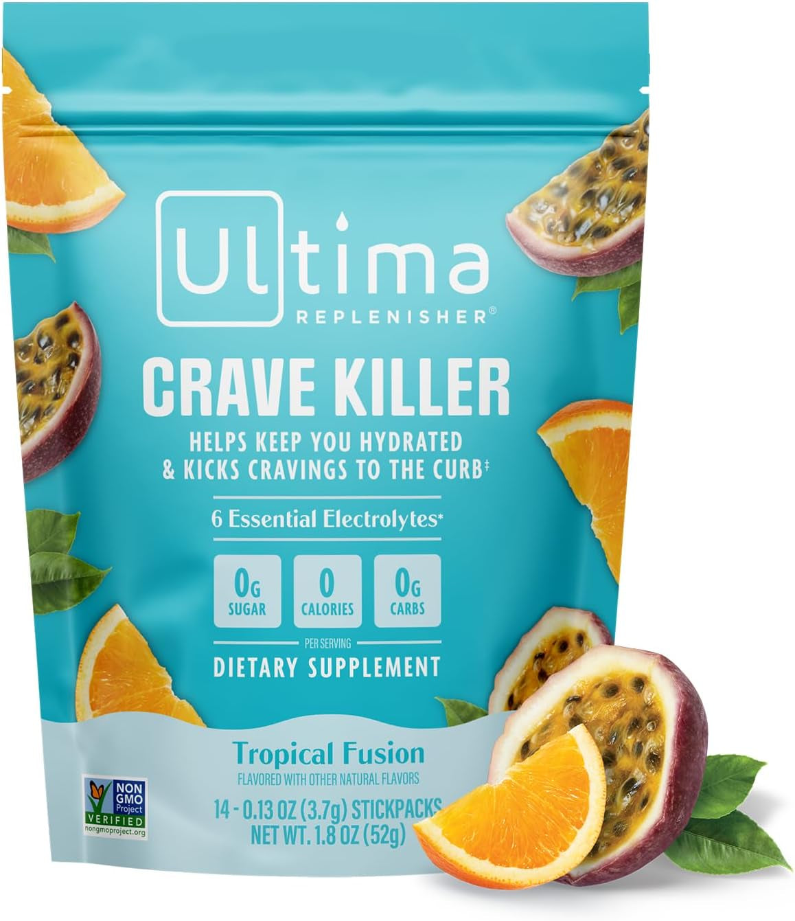 Crave Killer Supplement and Electrolytes Powder – Tropical Fusion, 14 Stickpacks – Hydration Packets That Kick Cravings to the Curb